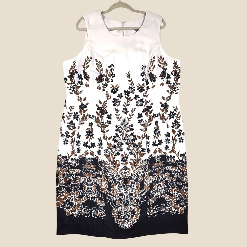 Jessica London White Black Floral Damask Sheath Dress Plus Size 20W Sleeveless